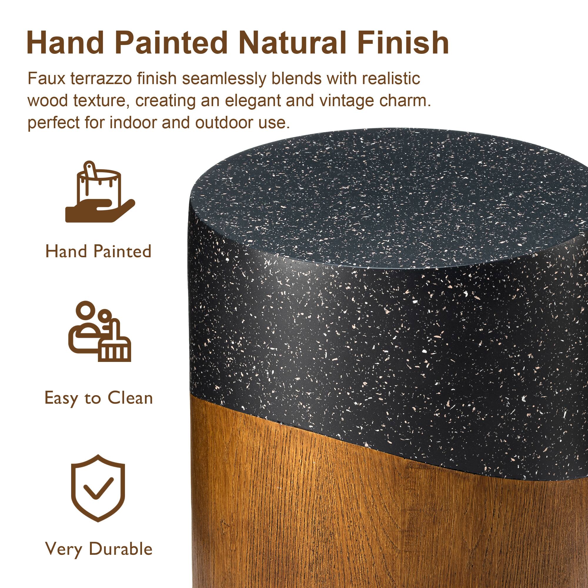 Glitzhome® 17.75" Multifunctional Faux Terrazzo & Wood Garden Stool
